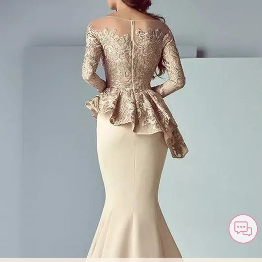 Formal Champagne Peplum Style Evening Gown for Weddings & Parties - size 10 - Picture 3 of 6